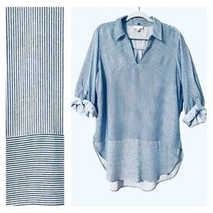 Anthropologie Cupio Boho Striped Lagenlook Oversized Pull Over Tunic Blouse